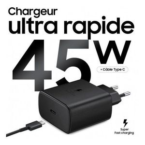 Samsung Chargeur Ultra rapide 45W compatible pour Samsung + cable USB-C 1mètre