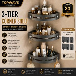 3pcs Étagère de douche d'angle pour salle de bain, rangement mural auto-adhésif pour articles de toilette