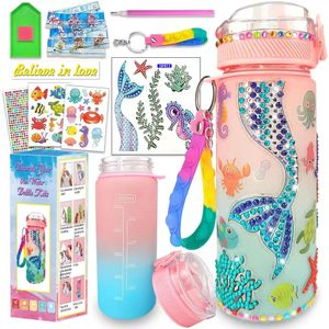 TodyJeyHo Décorez vos propres kits de bouteilles d'eau pour filles de 4 à 6 à 8 à 10 ans, créations de peinture de licorne, cadeaux amusants d'arts et d'artisanat pour filles, cadeau d'anniversaire (Sirène)