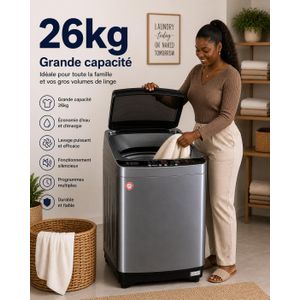 Machine à Laver Automatique 26Kg – Lave-Linge Grande Capacité Économique et Silencieux