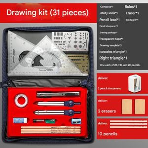 Kit d'outils de dessin mécanique 31pcs, kit d'instruments de mesure géométrique