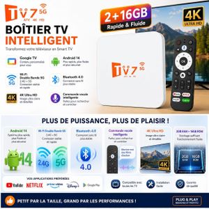 TV Box Intelligent - 4K Ultra HD - 2 Go De RAM 16 Go De ROM - 5G Android 14 - Commande vocale - Bluetooth 4.0