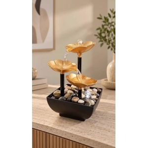 Fontaine Décorative Intérieur 3 Niveaux Fleur Lotus Dorée Zen 
