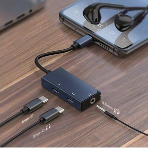 WiWU Adaptateur audio professionnel LT02 Pro USB-C vers USB-C et prise jack 3,5 mm. Compatible avec la charge rapide 20 V/3 A, 60 W (max.).