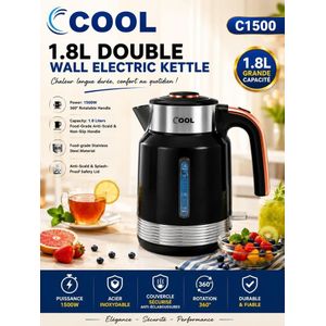 Cool Bouilloire Électrique à  Double paroi isolante , en Acier - 1.8 L - 1500W - C1800