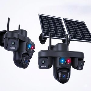 Caméra de Surveillance Solaire 4G LTE - Multi-Objectifs 3-en-1 - Vision Nocturne Couleur & Alarme Gyrophare - Autonome sans Fil