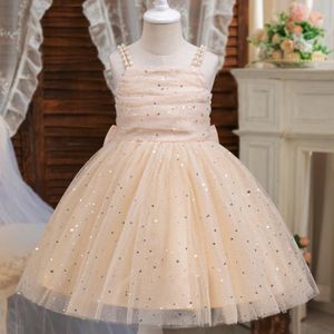 Arsuxeo Fête d’anniversaire princesse robe pour les filles perles Sling fleur fille robe de mariage paillettes enfants Noël robe de bal élégante formelle