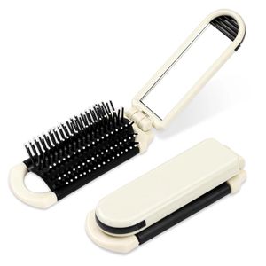 ShebSheb Brosse à cheveux pliable avec miroir, brosse capillaire compacte de voyage, mini peigne de massage portable format de poche pour la salle de sport, les voyages, le sac à main et le coiffage (miroir détachable)
