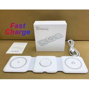 Chargeur Magnétique Sans Fil Pliable 3 en 1 pour iPhone, Téléphone Samsung, écouteurs sans fil et iWatch