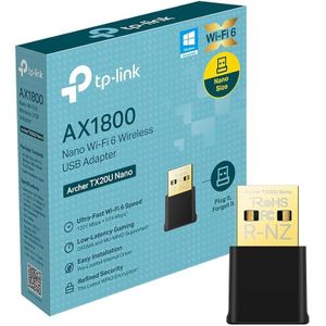 TP Link CLE WIFI Archer TX20U Nano Adaptateur USB Wi-FI 6 AX1800, Double-Bande 2,4/5 GHz, Taille nanométrique 26,8 × 15,7 × 7,5 mm, WPA3, OFDMA, MU-MIMO
