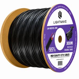 LIGHTWAVE Câble Coaxial RG59+2C 300m – Vidéo et Alimentation pour Caméras CCTV