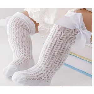 ShebSheb Chaussettes hautes pour bébé avec volants et nœud, chaussettes longues pour nouveau-né et tout-petit, bas d'uniforme pour filles (0-12 mois)