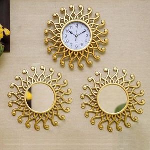 Miroir mural vintage de style antique avec horloge pour salon, salle de bain, chambre à coucher, décoration intérieure (25 cm x 25 cm, miroir avec cadre en plastique)