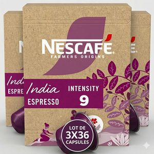 Nescafe Farmers Origins - Lot de 3 Boîtes de Café India Espresso – 108 Capsules (3 x 36)
