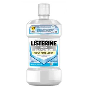 Bain de bouche Listerine Soin Blancheur en format 500 ml. Sublimez votre sourire avec une blancheur pure et maîtrisée