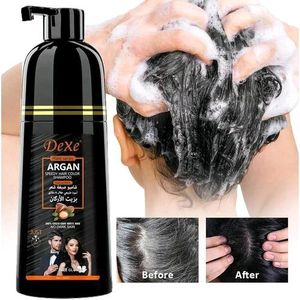 Dexe Shampoing instantané pour cheveux noirs, shampoing pour cheveux naturels, shampoing colorant pour cheveux noirs 3 en 1 pour hommes et femmes, formule végétale douce et longue durée