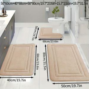 Tapis de salle de bain en mousse à mémoire de forme 3 pièces, tapis épais super absorbant et doux (40*60+50*80+50*60)