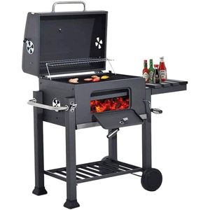 Barbecue au charbon complet avec couvercle et étagères – 115x56x108cm