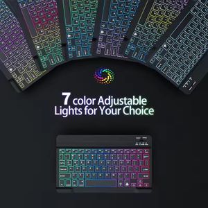 Sans fil bluetooth rétroéclairé clavier RGB sept couleurs couleur ombre lumineux mini clavier et souris ensemble pour apple samsung android tablette