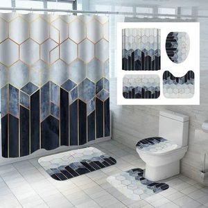 Ensemble De 1 Rideau De Douche Avec 3 Tapis, Housse Pour Abattant De WC, Contour Et Tapis De Bain