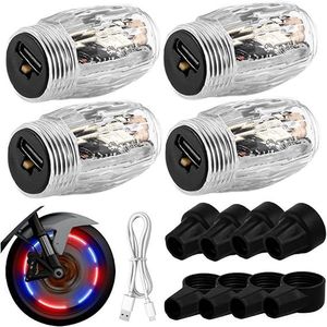 Ensemble de 4 éclairages pour moyeux de roues, lumières LED colorées, éclairages intelligents pour bouchons de valve, lumières clignotantes rechargeables pour valves de pneus.
