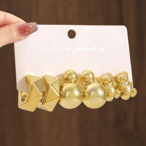 6 Pièces Par Set - Épingle à Oreilles En Métal Torsadé En Forme De C Cœur En Or Coloré Tendance Pour Femmes – Bijoux Élégants Et Cadeaux De Style