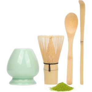 Kit Matcha Traditionnel en Bambou - 4 Pièces : Fouet (Chasen), Support en Céramique, Cuillère et Spatule (Chashaku) - Fait Main, Éco-responsable