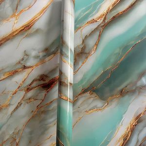 Papier peint autocollant en granit doré vert marbre pour cuisine, épais et résistant à l'huile - 40 x 300 cm