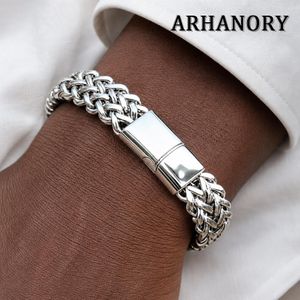 ARHANORY Bracelet Homme Acier Inoxydable avec Fermoir Magnétique Bijou Hip Hop Rapper Chaîne Classique 21cm - Argenté