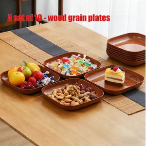 Ensemble de 10 - plateaux à grain de bois, assiettes à fruits, assiettes à dîner - Couleur bois de noyer