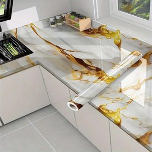 Papier peint marbre platine, papier peint marbre résistant à l'huile et à l'eau pour cuisines - 40 x 300 cm