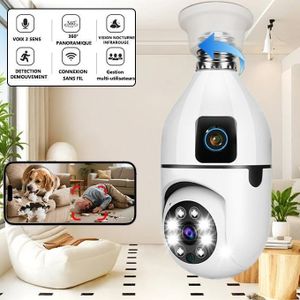 Caméra ampoule double objectif 4K, panoramique 360° pour bébés, animaux et sécurité domestique