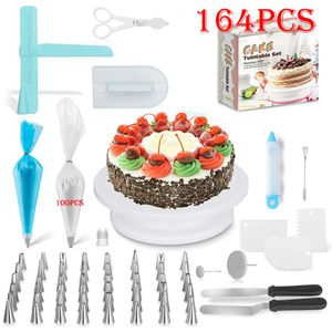 Ensemble de décoration de gâteau 164 pièces avec plateau tournant, embouts de tuyauterie, poche à douille, kit Diy