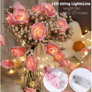Guirlande Lumineuse LED - Roses, Éclairage Ambiant, Guirlande de Fleurs de 3m Fonctionnant à Piles avec 20 LEDs, Guirlande Suspendue pour Mariage, Chambre, Décoration de Noël -fleurs artificielles- Rose