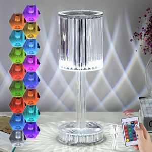 Lampe de bureau en cristal, lampe de bureau tactile changeant de couleur RGB avec télécommande, lampe décorative sans fil en cristal rechargeable par USB - 16 couleurs
