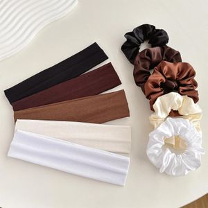 ShebSheb Lot de 10 Bandeaux de Sport et Chouchous pour Femme – Accessoires de Cheveux Élastiques et Absorbants, Couleurs Unies pour Entraînement, Yoga ou Usage Quotidien