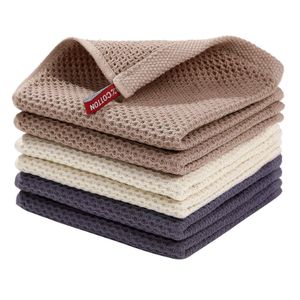 TodyJeyHo TodyJeyHo 100% Cotton Waffle Weave Dish Cloths - Ultra Soft, Absorbent, 3 Pack - Dark Blue, Beige, Brown