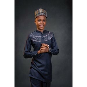 Ensemble 2 Pièces Tradi-moderne en lin canadien avec broderie pour Enfant - 4 à 9ans - Noir