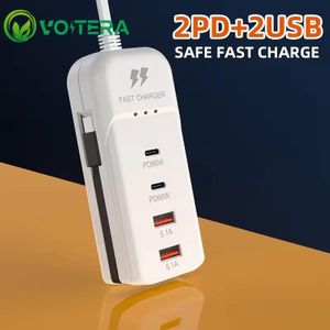 VoltEra Chargeur multifonction USB-C, 4 ports, bande d'alimentation à charge rapide PD 60W, hub USB, câble de données Type-C, bande d'alimentation - blanc.