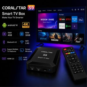 CORALSTAR Smart TV Box Android 14 – 4 Go RAM, 32 Go ROM, 4K Ultra HD