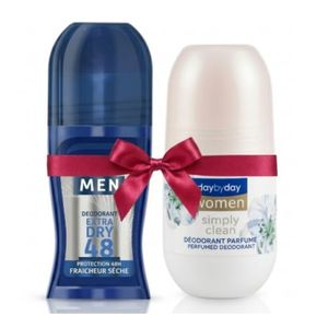 Day By Day DUO Deodorant Bille Homme et Femme -  48H - Extra dry & simply clean - 50 Ml Bleu