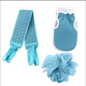 Lot de 3 accessoires de bain , éponge de douche, gants et lave dos