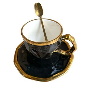 Tasse à café en céramique - Tasse et sous tasse + cuillére - noir