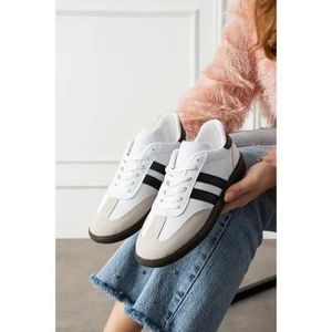 GLARPEBIE Chaussures de sport et de loisirs en PU à la mode pour femmes Baskets Pour Femme- Blanc
