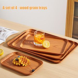 Ensemble de 4 - plateaux à grain de bois, assiettes à fruits, assiettes de dîner - Grain de bois foncé