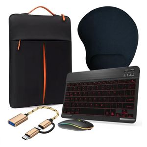 Ensemble accessoires tablettes ipad et mini ordinateur: sacoche 11-12 pouce, mini clavier et souris sans fils rétro-éclairé et rechargeable, adaptateur OTG 2-en-1 USB-C ou Micro-USB vers USB 3.0 et pad souris 