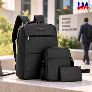 LM Sac à dos homme noir - Sac à dos multifonction pour ordinateur, travail, voyage et études