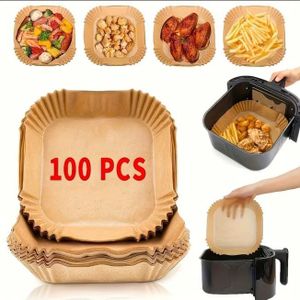 Lot de 100 feuilles jetables antiadhésives pour friteuse à air, pour la cuisson, le rôtissage et le micro-ondes - Nettoyage facile