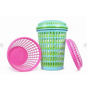 Lot de 3 Panier à Linge en Plastique Perforé avec Couvercle - Corbeille de Rangement Haute Capacité pour Buanderie & Salle de Bain