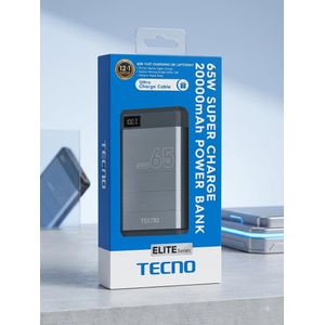 Power Bank TECNO Elite Series 20000mAh - Super Charge 65W Fast Charging - Écran LED - Boîtier Métal Premium